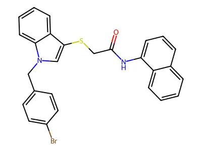 2-[1-[(4-bromophenyl)methyl]indol-3-yl]sulfanyl-N-naphthalen-1-ylacetamide structure
