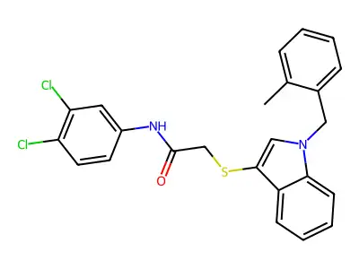 N-(3,4-dichlorophenyl)-2-[1-[(2-methylphenyl)methyl]indol-3-yl]sulfanylacetamide structure