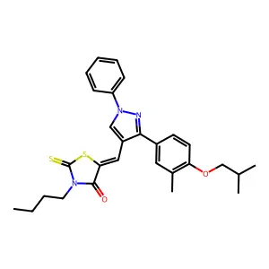 (5Z)-3-butyl-5-{[3-(4-isobutoxy-3-methylphenyl)-1-phenyl-1H-pyrazol-4-yl]methylene}-2-thioxo-1,3-thiazolidin-4-one structure