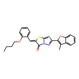 (5E)-5-(2-butoxybenzylidene)-2-(3-methyl-1-benzofuran-2-yl)[1,3]thiazolo[3,2-b][1,2,4]triazol-6(5H)-one structure