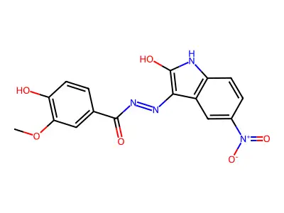 4-HO-3-Methoxy-N'-(5-nitro-2-oxo-1,2-dihydro-3H-indol-3-ylidene)benzohydrazide structure