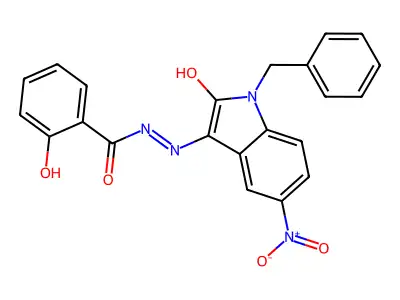 N'-[(3Z)-1-BENZYL-5-NITRO-2-OXO-1,2-DIHYDRO-3H-INDOL-3-YLIDENE]-2-HYDROXYBENZOHYDRAZIDE structure