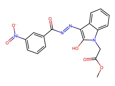 Methyl (3-((3-nitrobenzoyl)hydrazono)-2-oxo-2,3-dihydro-1H-indol-1-YL)acetate structure