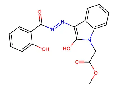 Methyl (3-((2-hydroxybenzoyl)hydrazono)-2-oxo-2,3-dihydro-1H-indol-1-YL)acetate structure
