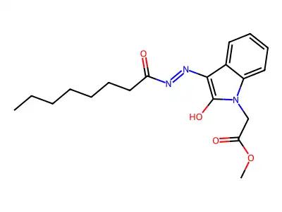 Methyl (3-(octanoylhydrazono)-2-oxo-2,3-dihydro-1H-indol-1-YL)acetate structure