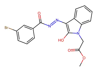 Methyl (3-((3-bromobenzoyl)hydrazono)-2-oxo-2,3-dihydro-1H-indol-1-YL)acetate structure