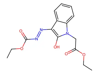 Ethyl 2-(1-(2-ethoxy-2-oxoethyl)-2-oxoindolin-3-ylidene)hydrazinecarboxylate structure