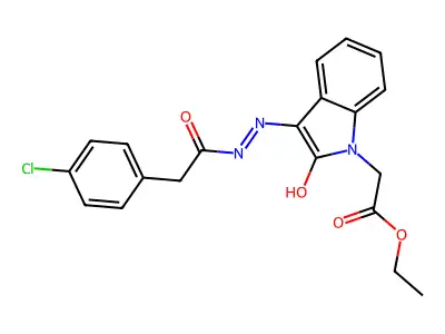 ET (3-(((4-CL-Phenyl)acetyl)hydrazono)-2-oxo-2,3-dihydro-1H-indol-1-YL)acetate structure