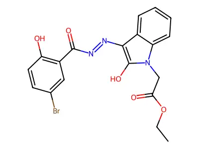 ET (3-((5-BR-2-Hydroxybenzoyl)hydrazono)-2-oxo-2,3-dihydro-1H-indol-1-YL)acetate structure