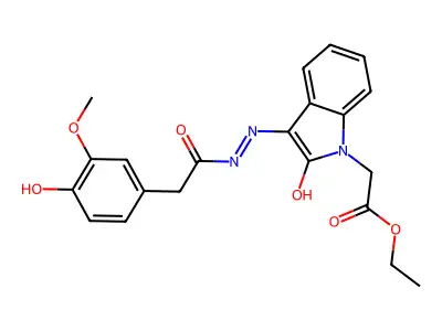 ethyl ((3Z)-3-{[(4-hydroxy-3-methoxyphenyl)acetyl]hydrazono}-2-oxo-2,3-dihydro-1H-indol-1-yl)acetate structure