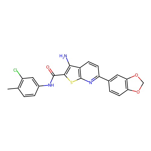 3-amino-6-(1,3-benzodioxol-5-yl)-N-(3-chloro-4-methylphenyl)thieno[2,3-b]pyridine-2-carboxamide structure