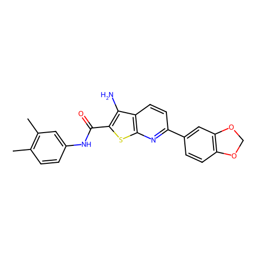 3-amino-6-(1,3-benzodioxol-5-yl)-N-(3,4-dimethylphenyl)thieno[2,3-b]pyridine-2-carboxamide structure