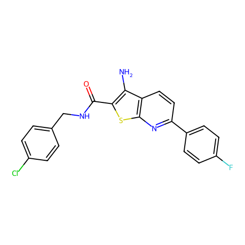3-amino-N-(4-chlorobenzyl)-6-(4-fluorophenyl)thieno[2,3-b]pyridine-2-carboxamide structure