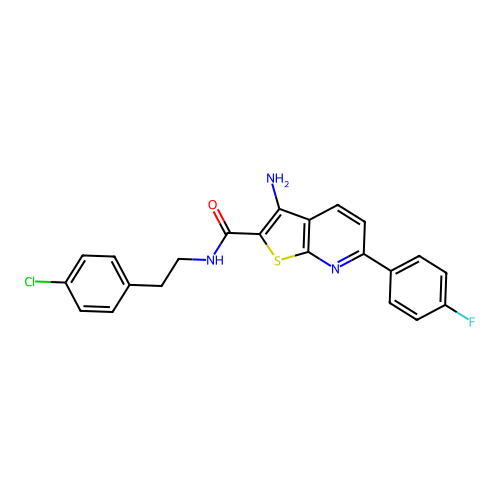 3-amino-N-[2-(4-chlorophenyl)ethyl]-6-(4-fluorophenyl)thieno[2,3-b]pyridine-2-carboxamide structure