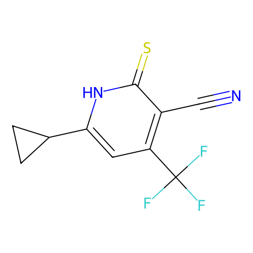 3-cyano-6-cyclopropyl-4-trifluoromethyl-2(1H)-pyridinethione structure