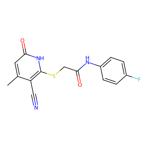 2-[(3-cyano-4-methyl-6-oxo-1H-pyridin-2-yl)sulfanyl]-N-(4-fluorophenyl)acetamide structure