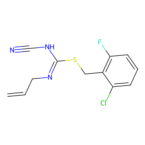 (2-chloro-6-fluorophenyl)methyl N-cyano-N'-prop-2-enylcarbamimidothioate structure