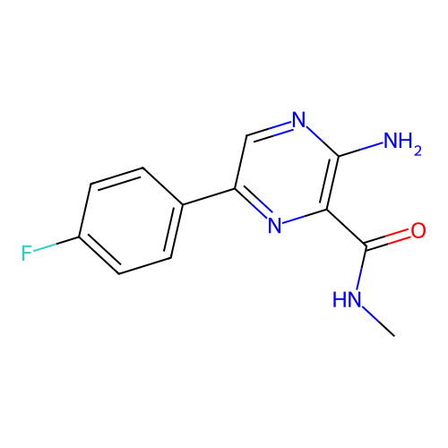 3-amino-6-(4-fluorophenyl)-N-methylpyrazine-2-carboxamide structure