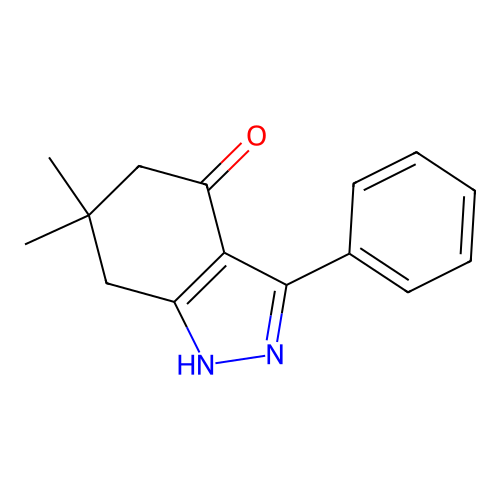 6,6-dimethyl-3-phenyl-1,5,6,7-tetrahydro-4H-indazol-4-one structure