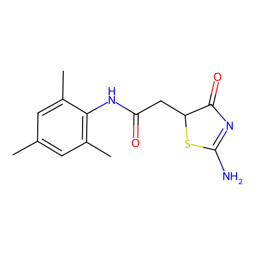 2-(2-imino-4-oxo-1,3-thiazolidin-5-yl)-N-(2,4,6-trimethylphenyl)acetamide structure