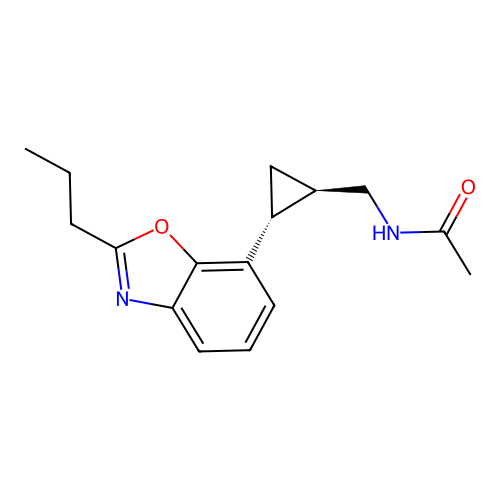 N-[[(1R,2R)-2-(2-propyl-1,3-benzoxazol-7-yl)cyclopropyl]methyl]acetamide structure