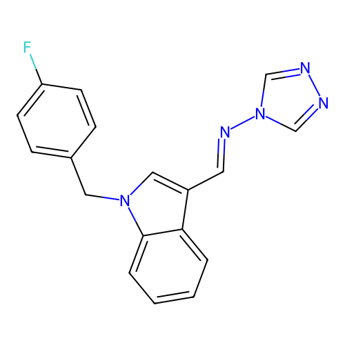 N-{(E)-[1-(4-fluorobenzyl)-1H-indol-3-yl]methylidene}-4H-1,2,4-triazol-4-amine structure