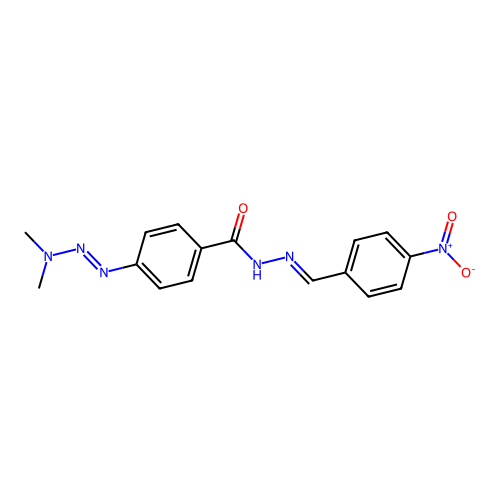 4-(dimethylaminodiazenyl)-N-[(E)-(4-nitrophenyl)methylideneamino]benzamide structure