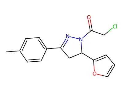 1-(chloroacetyl)-5-(2-furyl)-3-(4-methylphenyl)-4,5-dihydro-1H-pyrazole structure