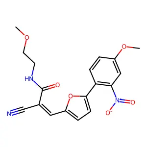 2-cyano-N-(2-methoxyethyl)-3-[5-(4-methoxy-2-nitrophenyl)-2-furyl]acrylamide structure