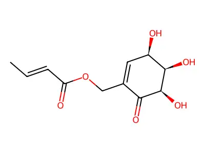 Crotonyloxymethyl-4,5,6-trihydroxycyclohex-2-enone structure