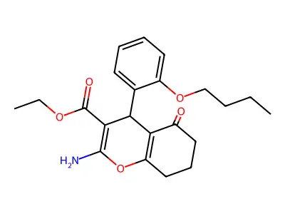 ethyl 2-amino-4-(2-butoxyphenyl)-5-oxo-5,6,7,8-tetrahydro-4H-chromene-3-carboxylate structure