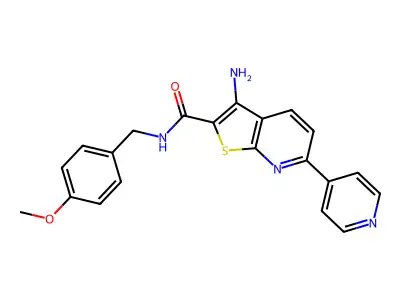 3-amino-N-(4-methoxybenzyl)-6-(4-pyridinyl)thieno[2,3-b]pyridine-2-carboxamide structure