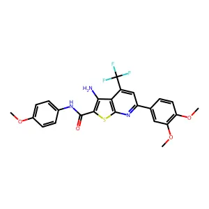 3-amino-6-(3,4-dimethoxyphenyl)-N-(4-methoxyphenyl)-4-(trifluoromethyl)thieno[2,3-b]pyridine-2-carboxamide structure