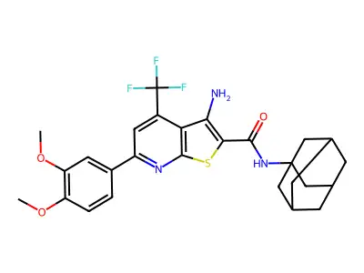 N-(1-adamantyl)-3-amino-6-(3,4-dimethoxyphenyl)-4-(trifluoromethyl)thieno[2,3-b]pyridine-2-carboxamide structure