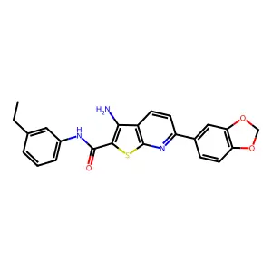 3-amino-6-(1,3-benzodioxol-5-yl)-N-(3-ethylphenyl)thieno[2,3-b]pyridine-2-carboxamide structure