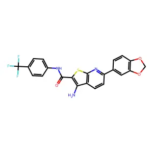 3-amino-6-(1,3-benzodioxol-5-yl)-N-[4-(trifluoromethyl)phenyl]thieno[2,3-b]pyridine-2-carboxamide structure