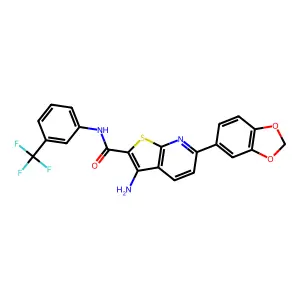 3-amino-6-(1,3-benzodioxol-5-yl)-N-[3-(trifluoromethyl)phenyl]thieno[2,3-b]pyridine-2-carboxamide structure