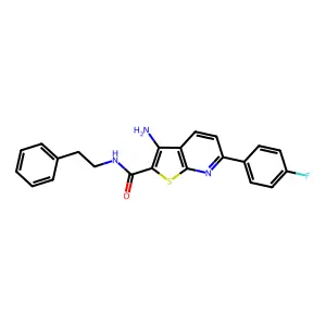 3-amino-6-(4-fluorophenyl)-N-(2-phenylethyl)thieno[2,3-b]pyridine-2-carboxamide structure