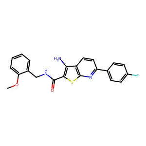 3-amino-6-(4-fluorophenyl)-N-(2-methoxybenzyl)thieno[2,3-b]pyridine-2-carboxamide structure