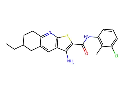 3-amino-N-(3-chloro-2-methylphenyl)-6-ethyl-5,6,7,8-tetrahydrothieno[2,3-b]quinoline-2-carboxamide structure