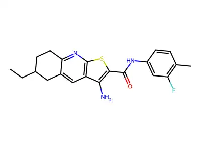 3-amino-6-ethyl-N-(3-fluoro-4-methylphenyl)-5,6,7,8-tetrahydrothieno[2,3-b]quinoline-2-carboxamide structure