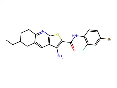 3-amino-N-(4-bromo-2-fluorophenyl)-6-ethyl-5,6,7,8-tetrahydrothieno[2,3-b]quinoline-2-carboxamide structure