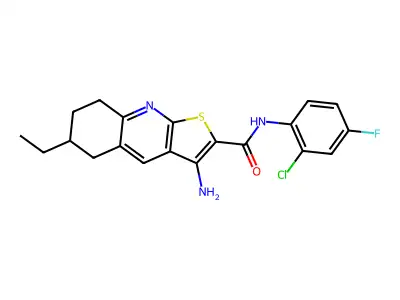 3-amino-N-(2-chloro-4-fluorophenyl)-6-ethyl-5,6,7,8-tetrahydrothieno[2,3-b]quinoline-2-carboxamide structure
