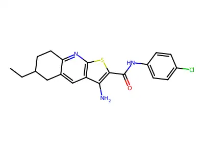 3-amino-N-(4-chlorophenyl)-6-ethyl-5,6,7,8-tetrahydrothieno[2,3-b]quinoline-2-carboxamide structure