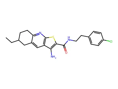 3-amino-N-[2-(4-chlorophenyl)ethyl]-6-ethyl-5,6,7,8-tetrahydrothieno[2,3-b]quinoline-2-carboxamide structure