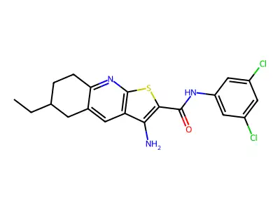 3-amino-N-(3,5-dichlorophenyl)-6-ethyl-5,6,7,8-tetrahydrothieno[2,3-b]quinoline-2-carboxamide structure