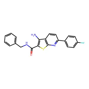 3-amino-N-benzyl-6-(4-fluorophenyl)thieno[2,3-b]pyridine-2-carboxamide structure