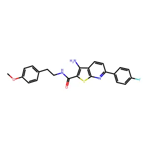 3-amino-6-(4-fluorophenyl)-N-[2-(4-methoxyphenyl)ethyl]thieno[2,3-b]pyridine-2-carboxamide structure