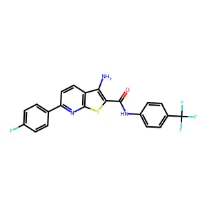 3-amino-6-(4-fluorophenyl)-N-[4-(trifluoromethyl)phenyl]thieno[2,3-b]pyridine-2-carboxamide structure