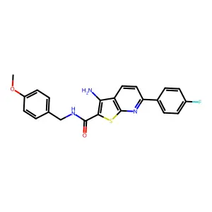 3-amino-6-(4-fluorophenyl)-N-(4-methoxybenzyl)thieno[2,3-b]pyridine-2-carboxamide structure